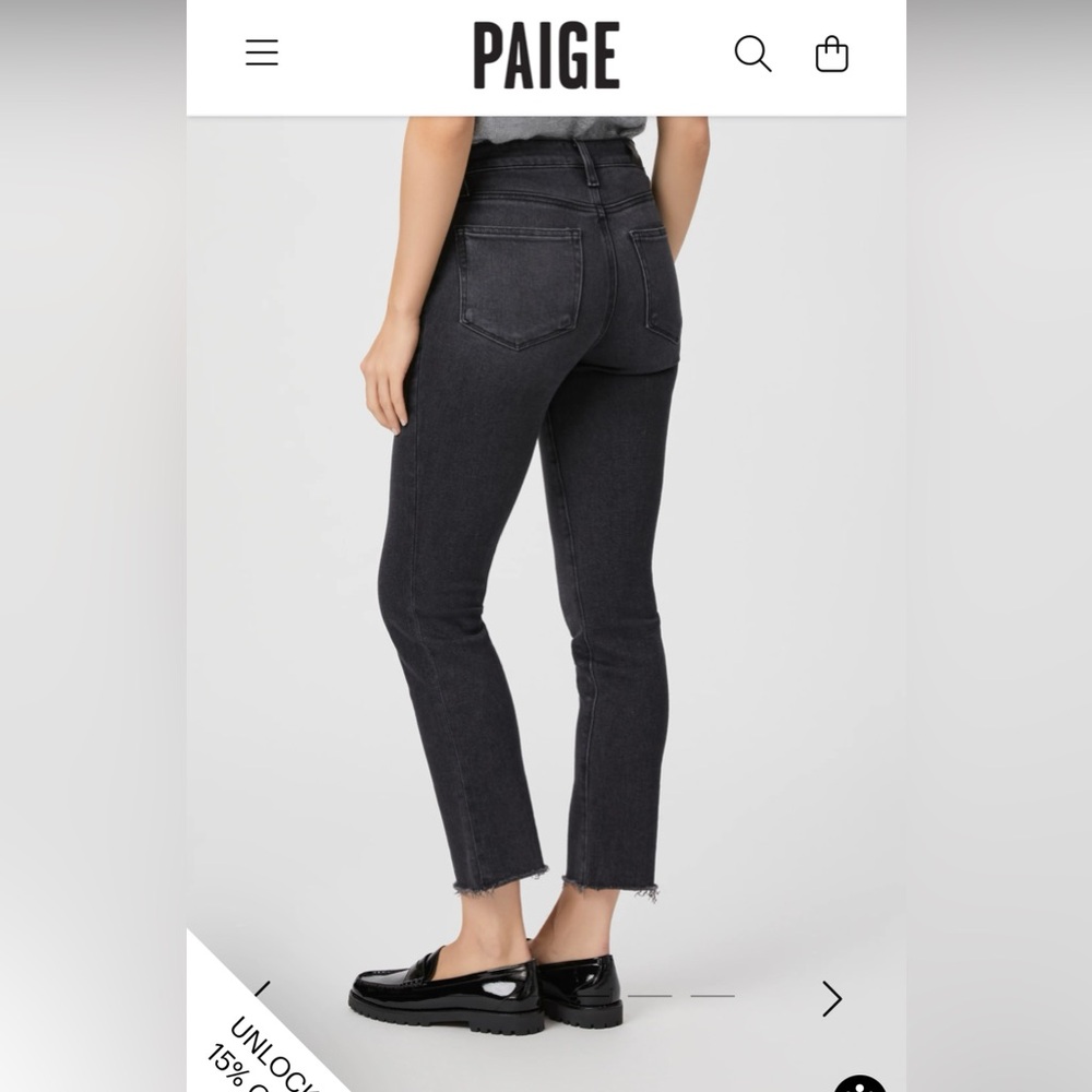 Paige Black Raw Hem Cindy Straight Legs Jeans Size 27. Color Black Lotus.